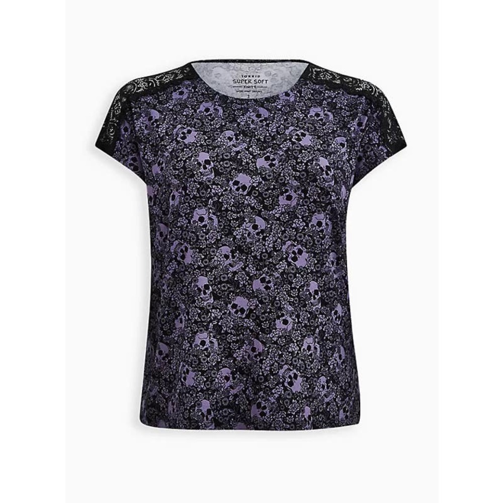 NWT Torrid Lace Dolman Super Soft Black Skull Shirt Top Plus Multi Size - Picture 5 of 5
